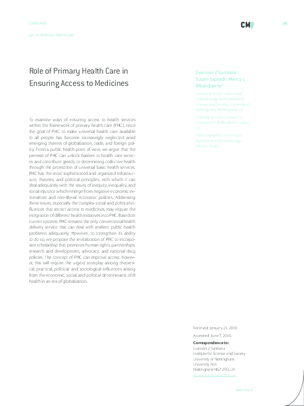(PDF) Role of Primary Health Care in Ensuring Access to Medicines