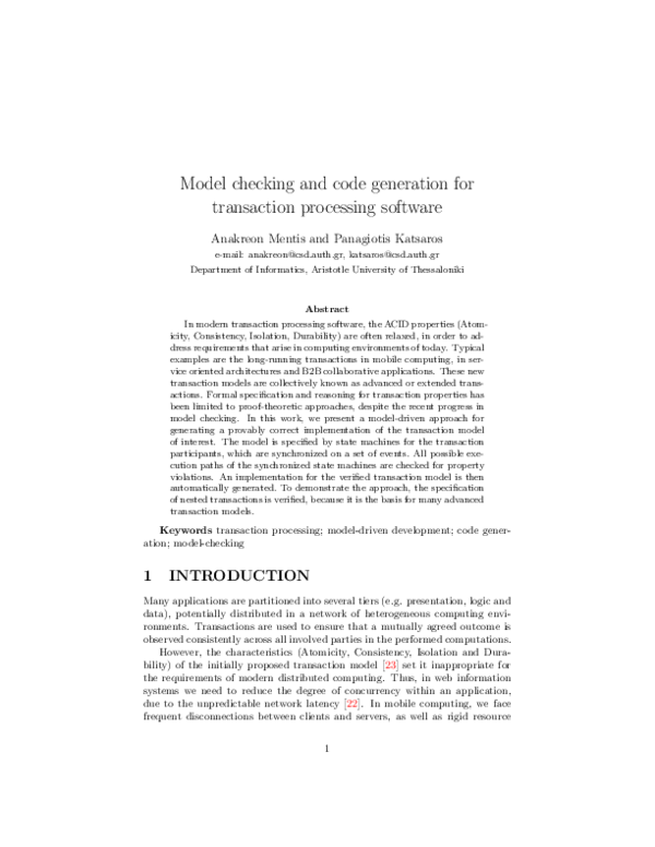 (PDF) Model checking and code generation for transaction processing ...