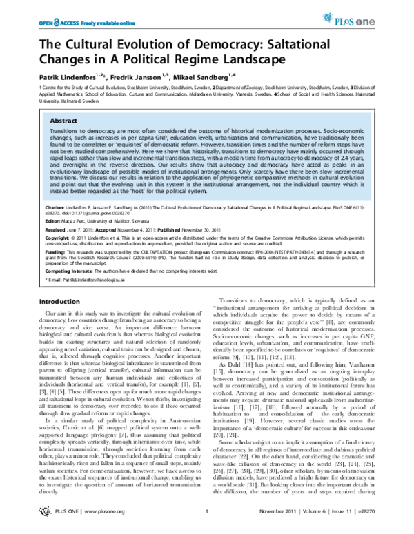 (PDF) The Cultural Evolution of Democracy: Saltational Changes in A ...