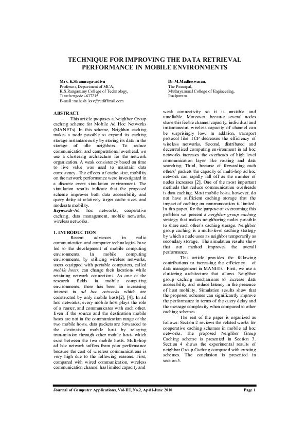 (PDF) Technique for improving the data retrieval Performance in mobile ...