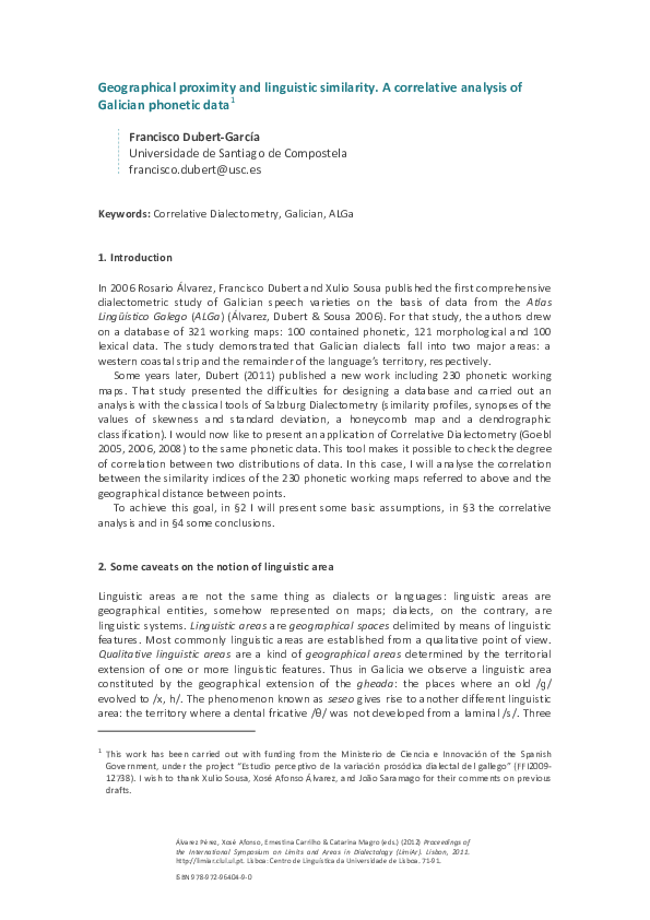 (PDF) Geographic proximity and linguistic similarity. A correlative