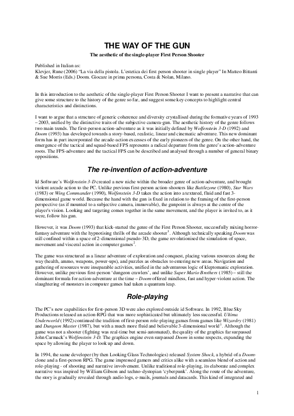 (PDF) The way of the gun Rune Klevjer Academia.edu