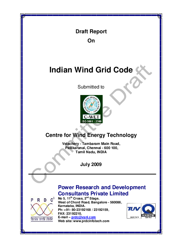 (PDF) Draft Report on Indian Wind Grid Code
