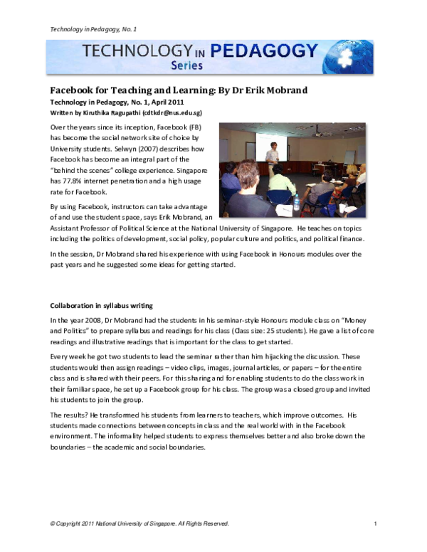 (PDF) Facebook for Teaching and Learning