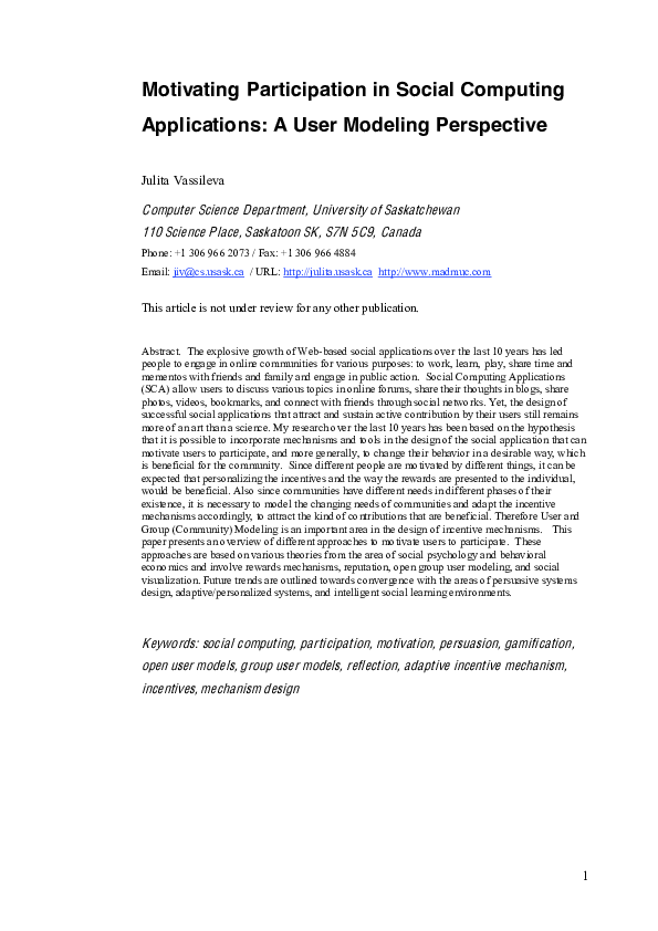 (PDF) Motivating Participation in Social Computing Applications: A User ...