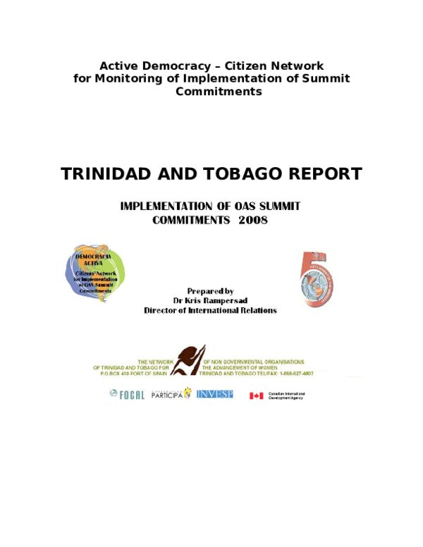(PDF) TRINIDAD AND TOBAGO REPORT Kris Rampersad Academia.edu