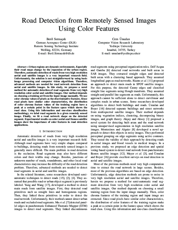 (PDF) Road detection from remotely sensed images using color features