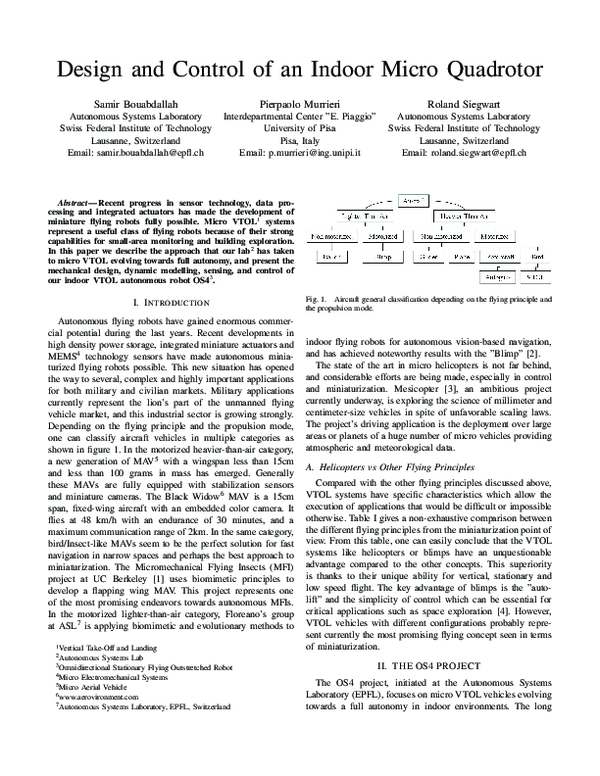 (PDF) Design and Control of an Indoor Micro Quadrotor