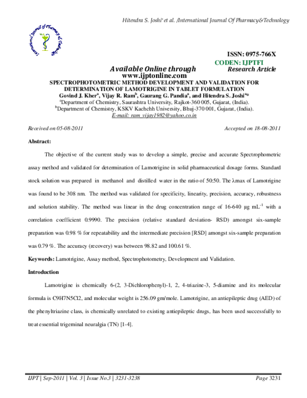 (PDF) Development and validation of a stability indicating HPLC assay ...