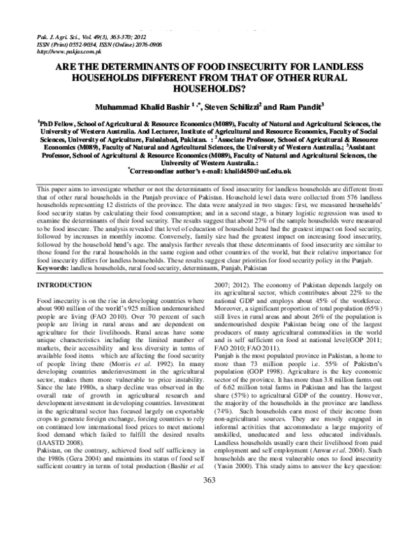 (PDF) ARE THE DETERMINANTS OF FOOD INSECURITY FOR LANDLESS HOUSEHOLDS ...
