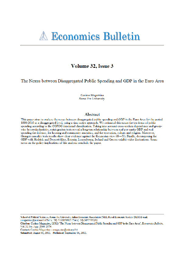 (PDF) The Nexus between Disaggregated Public Spending and GDP in the ...