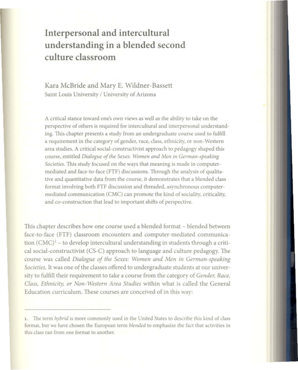 (PDF) Interpersonal and intercultural understanding in a blended second ...