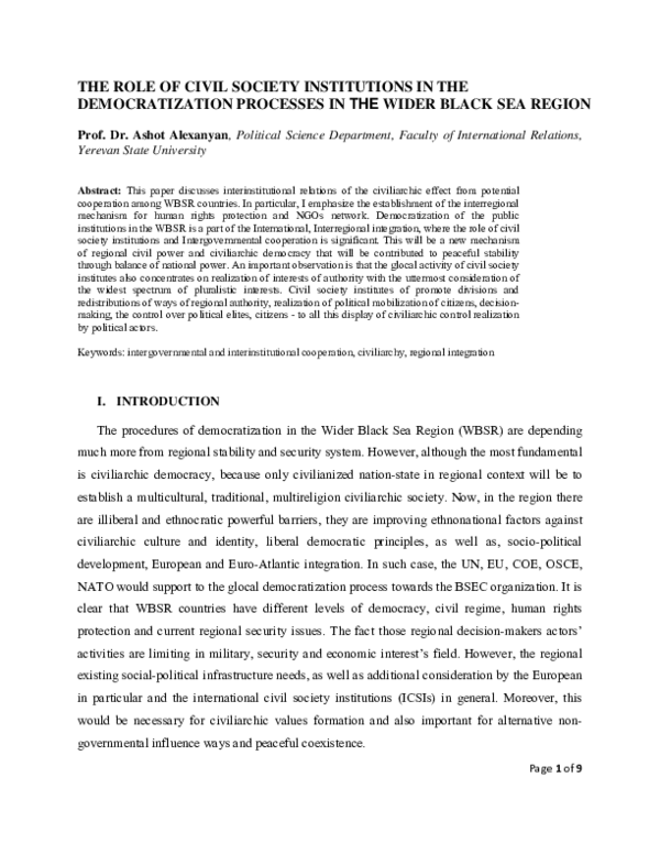 (PDF) THE ROLE OF CIVIL SOCIETY INSTITUTIONS IN THE DEMOCRATIZATION ...