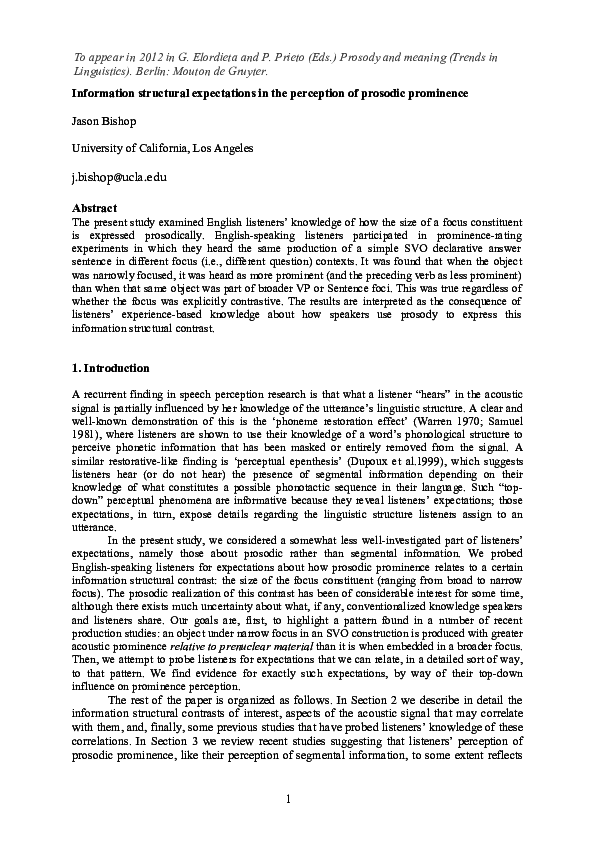 (PDF) Information structural expectations in the perception of prosodic ...