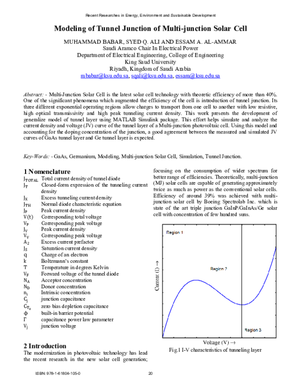 (PDF) Modeling of Tunnel Junction of Multi-junction Solar Cell