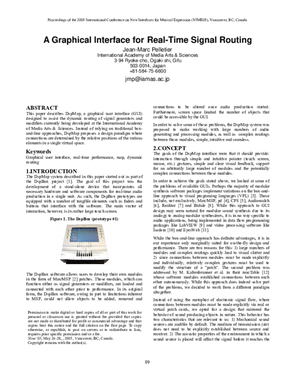 (PDF) A Graphical Interface for RealTime Signal Routing JeanMarc Pelletier Academia.edu