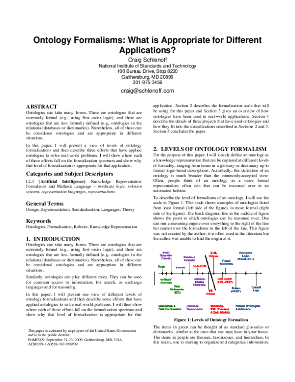 Pdf Ontology Formalisms What Is Appropriate For Different Craig Schlenoff Academia Edu