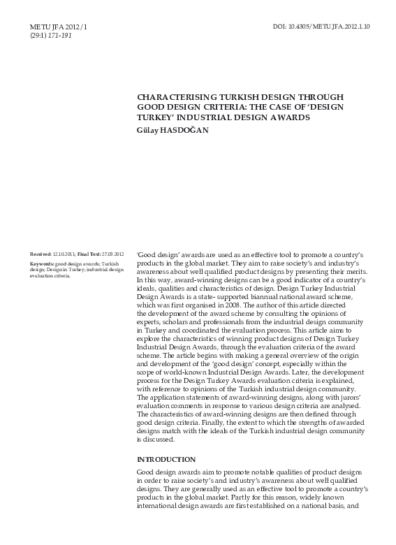 (PDF) Characterising Turkish design through good design criteria: the ...