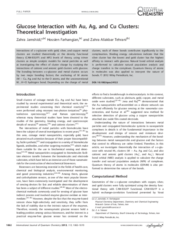 (PDF) Glucose Interaction with Au, Ag, and Cu Clusters: Theoretical ...