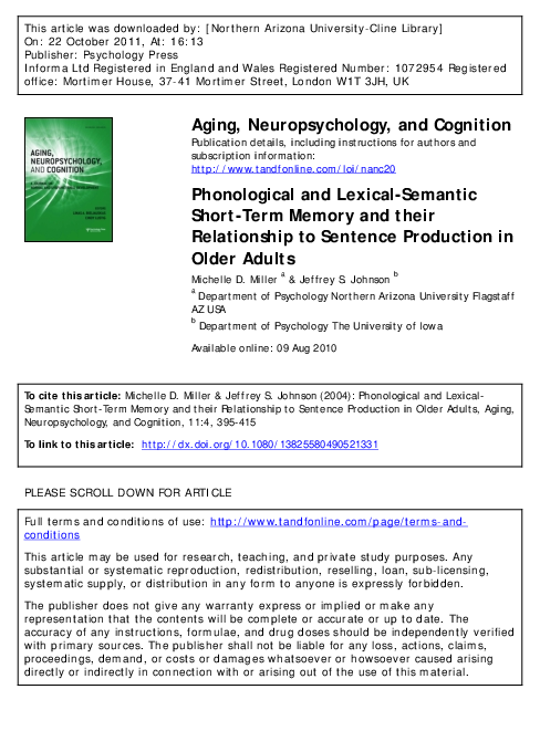 (PDF) Miller, M.D., & Johnson, J.S. (2004). Phonological and lexical ...