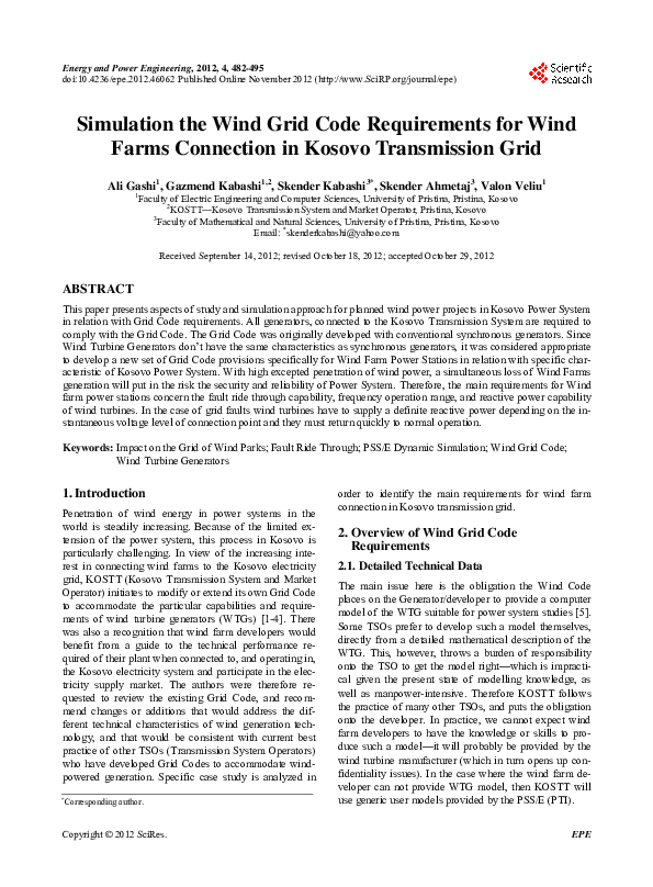 (PDF) Simulation the Wind Grid Code Requirements for Wind Farms