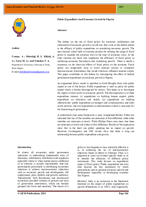 (PDF) Public Expenditure And Economic Growth In Nigeria