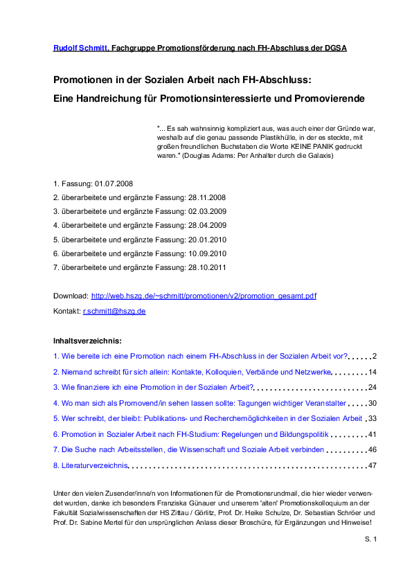 (PDF) Promotionen in der Sozialen Arbeit nach FHAbschluss Eine Handreichung für