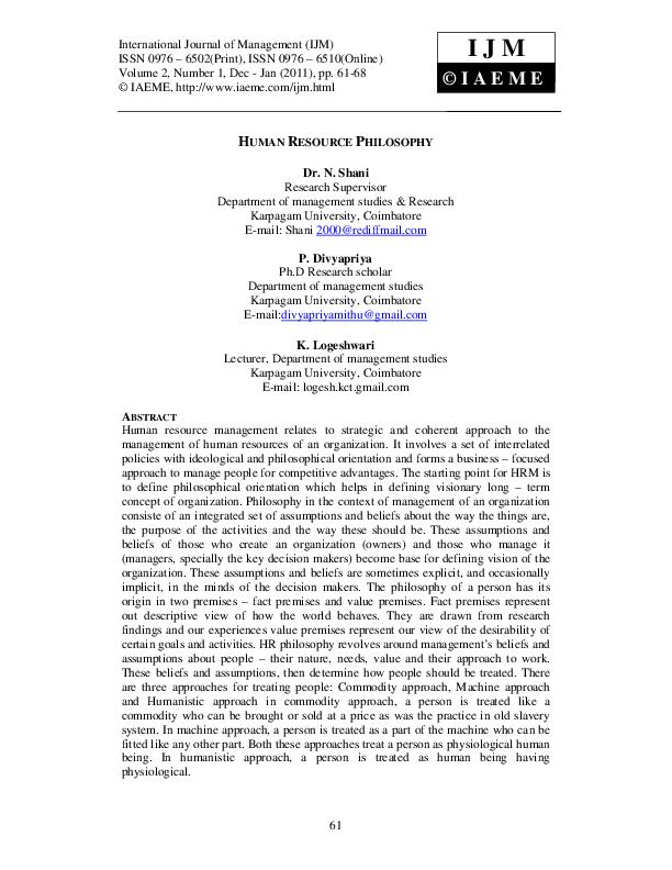 Personnel management philosophy image