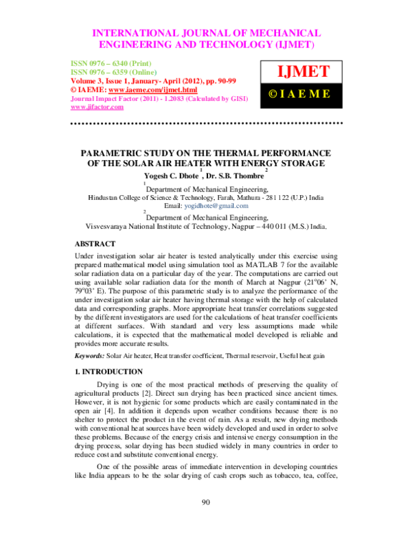 (PDF) PARAMETRIC STUDY ON THE THERMAL PERFORMANCE OF THE SOLAR AIR ...