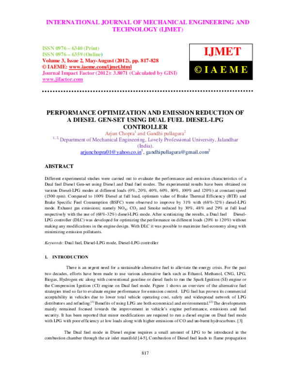 (PDF) PERFORMANCE OPTIMIZATION AND EMISSION REDUCTION OF A DIESEL GEN ...