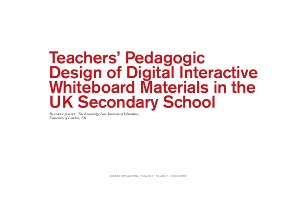(PDF) Teachers’ Pedagogic Design of Digital Interactive Whiteboard ...