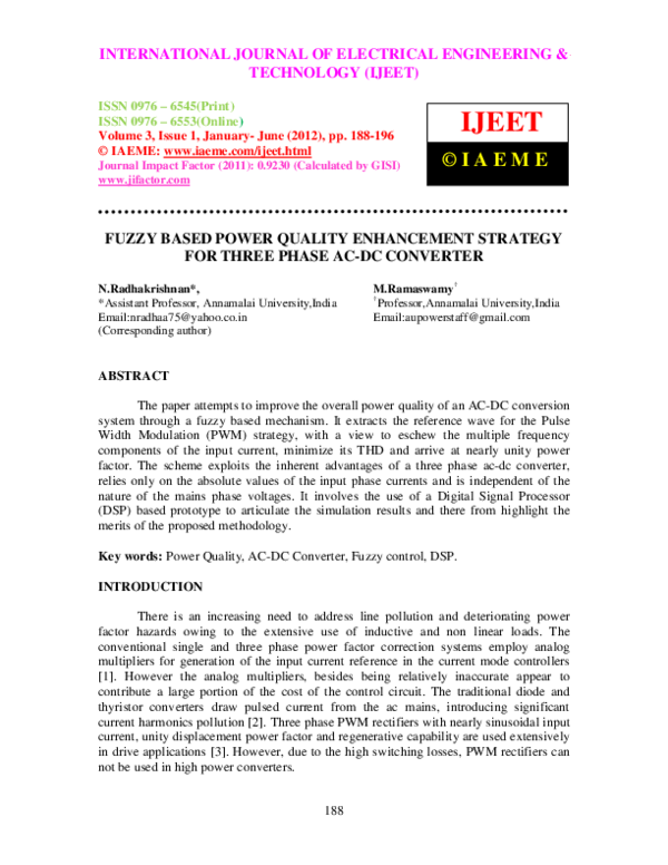 (PDF) FUZZY BASED POWER QUALITY ENHANCEMENT STRATEGY FOR THREE PHASE AC ...