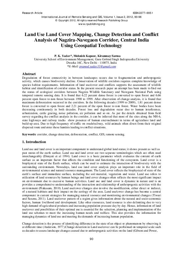 (PDF) Land Use Land Cover Mapping, Change Detection and Conflict