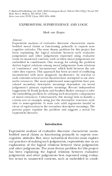 (PDF) Expressivism, Supervenience and Logic