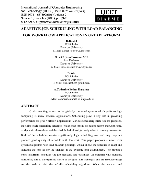 (PDF) ADAPTIVE JOB SCHEDULING WITH LOAD BALANCING FOR WORKFLOW ...