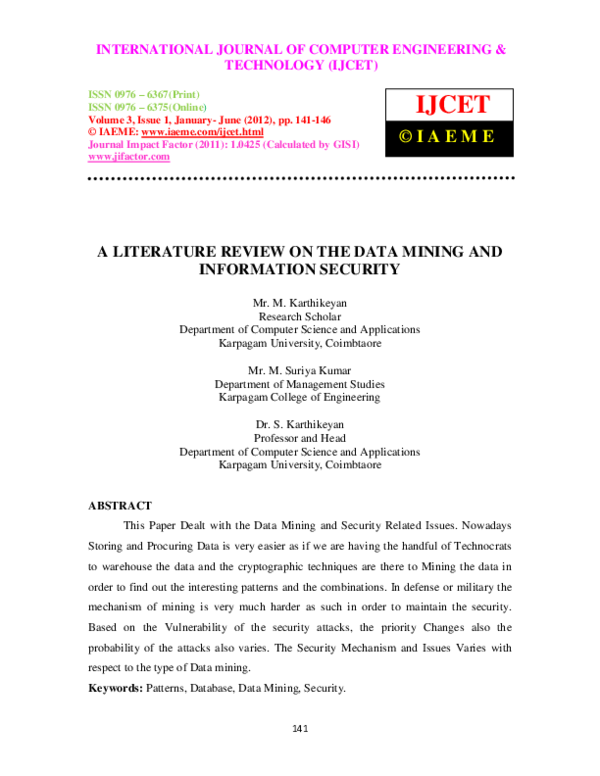 (PDF) A LITERATURE REVIEW ON THE DATA MINING AND INFORMATION SECURITY