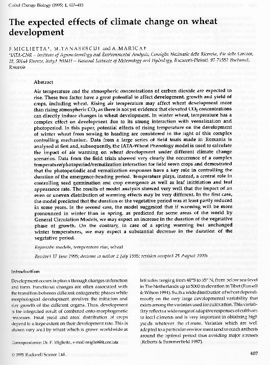 (PDF) The expected effects of climate change on wheat development