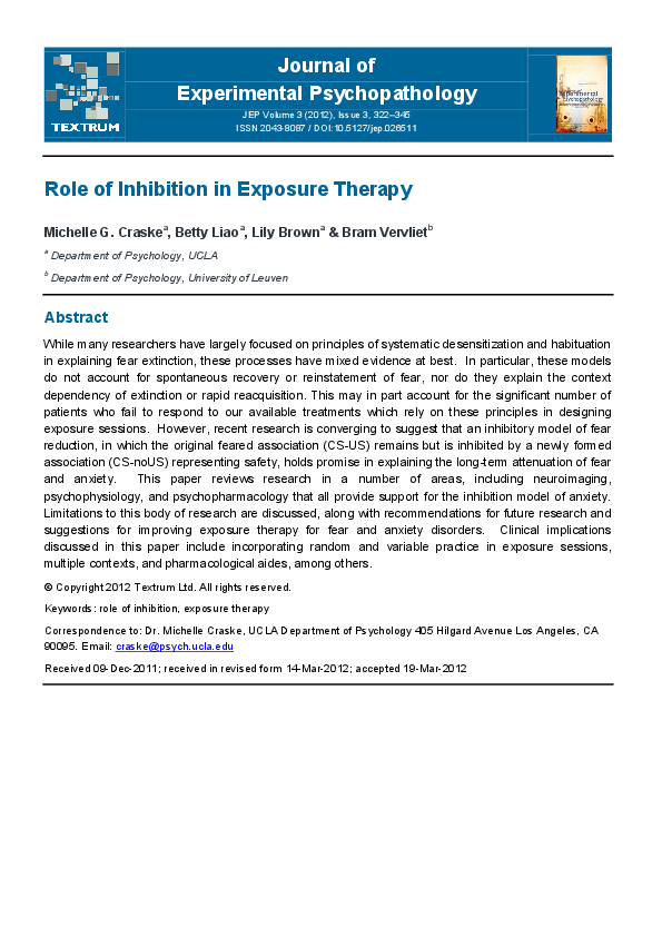 (PDF) Role of Inhibition in Exposure Therapy