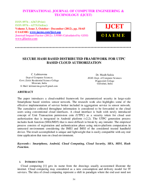 (PDF) SECURE HASH BASED DISTRIBUTED FRAMEWORK FOR UTPC BASED CLOUD ...