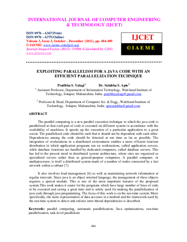 (PDF) EXPLOITING PARALLELISM FOR A JAVA CODE WITH AN EFFICIENT ...