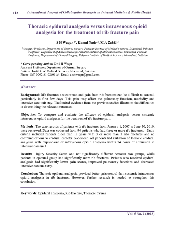 (PDF) Thoracic epidural analgesia versus intravenous opioid analgesia