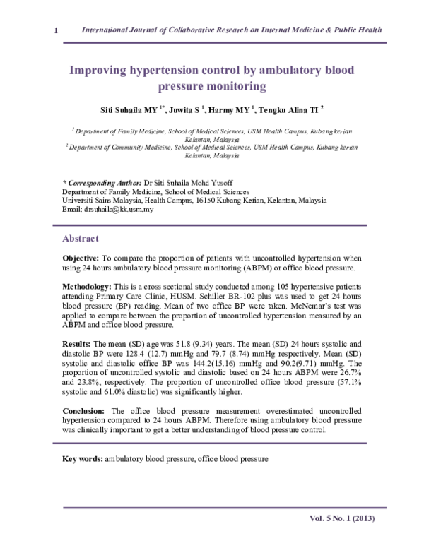 (PDF) Improving hypertension control by ambulatory blood pressure ...