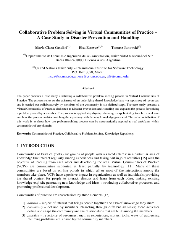 (PDF) Collaborative Problem Solving in Virtual Communities of Practice ...