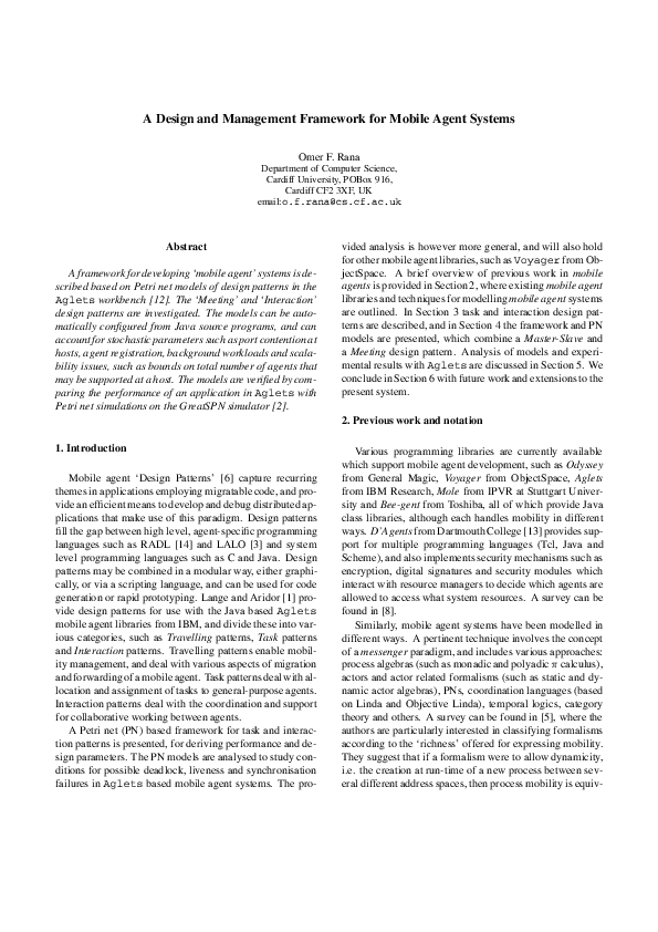 (PDF) A design and management framework for mobile agent systems