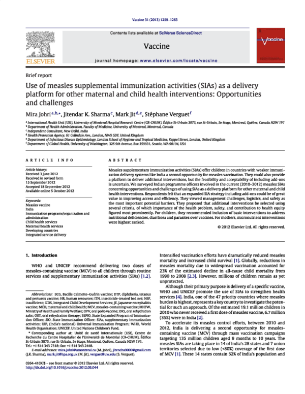 (PDF) Use of measles supplemental immunization activities (SIAs) as a ...
