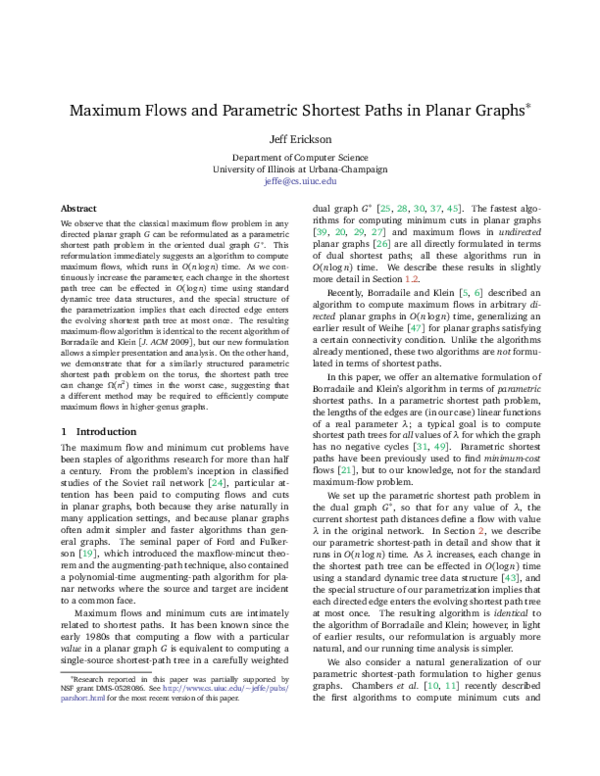 (PDF) Maximum flows and parametric shortest paths in planar graphs