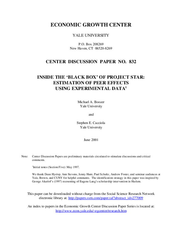 (PDF) Inside the 'Black Box' of Project STAR: Estimation of Peer ...