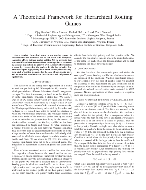 (PDF) A theoretical framework for hierarchical routing games