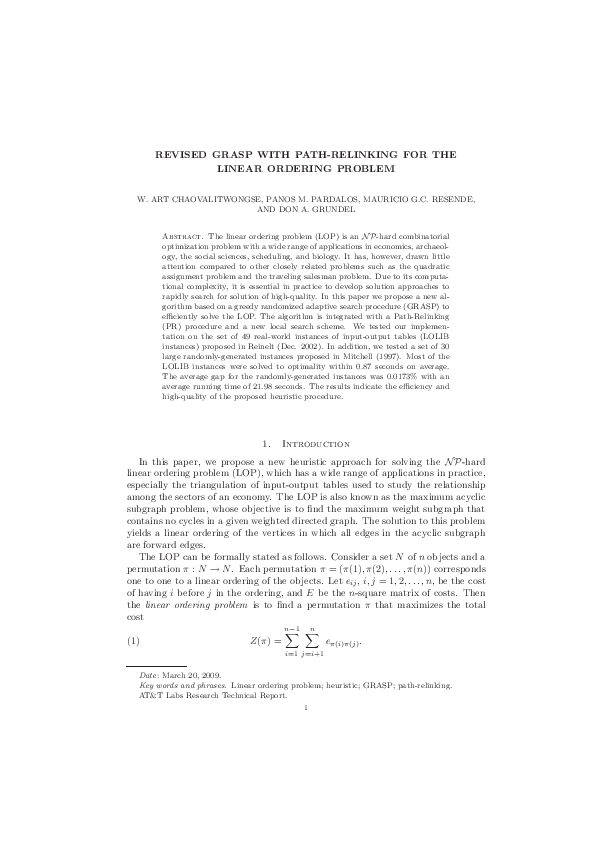  pdf revised grasp with path relinking for the linear ordering problem