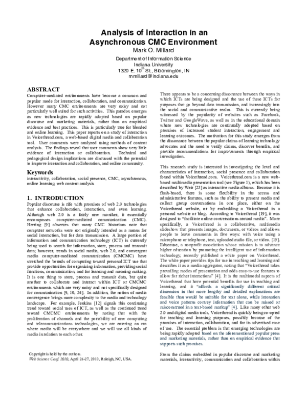 (PDF) Analysis of Interaction in an Asynchronous CMC Environment